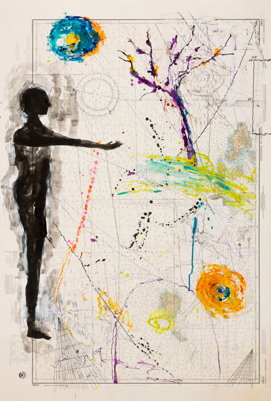 Rondo of Desire. Ink on old paper map. 48"x36"